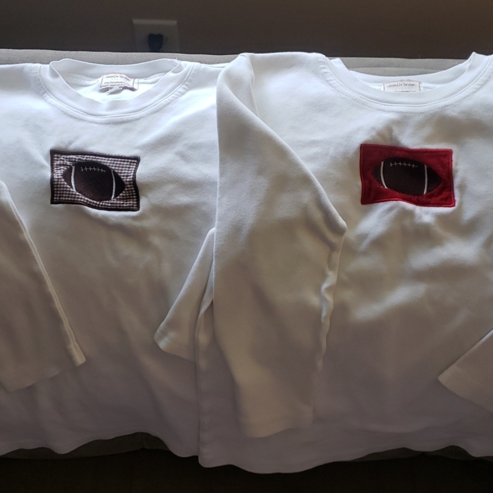 Lot of 2 applique football LS tshirts size 10
